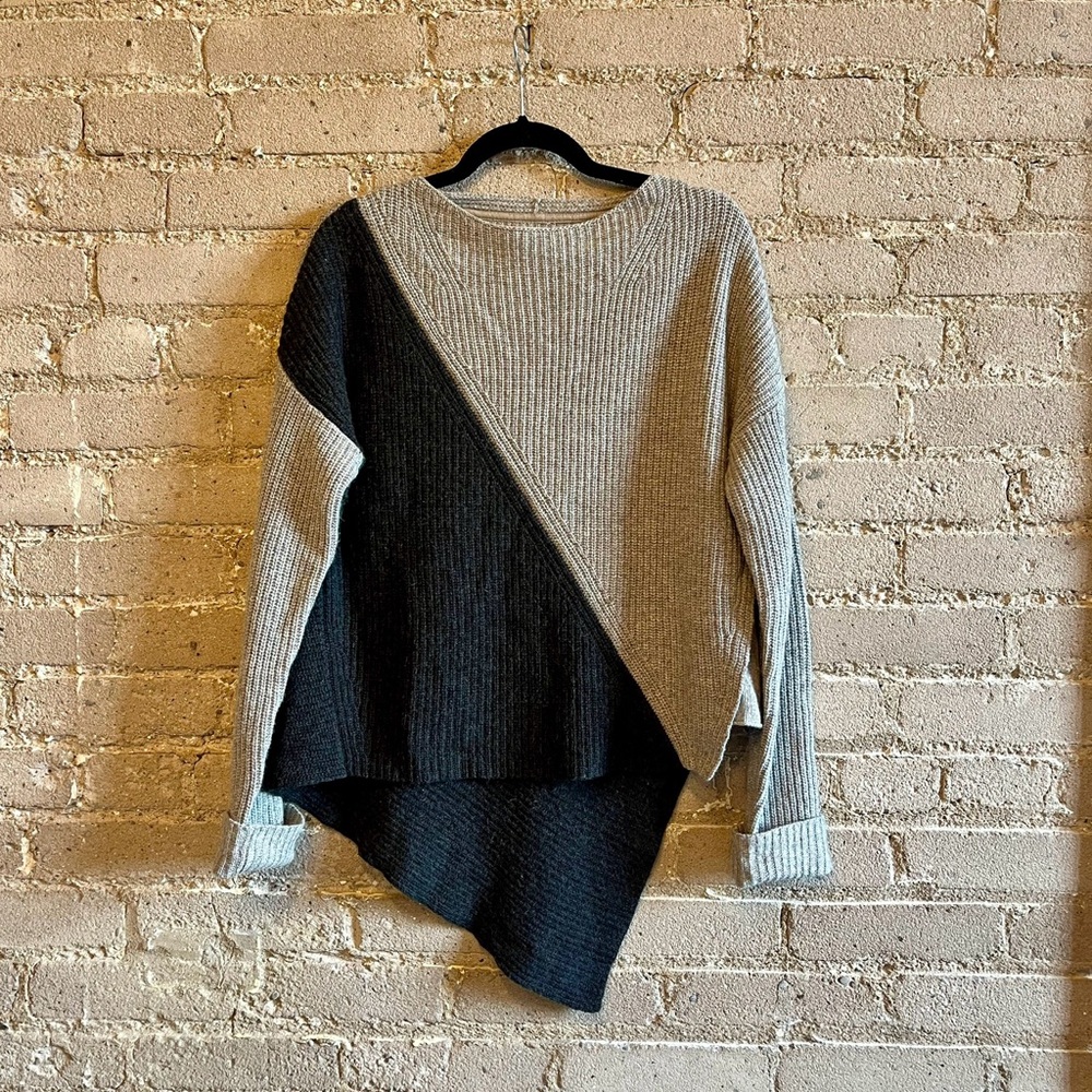Brochu Walker Two-Tone Gray and Black Asymmetric Ribbed Sweater